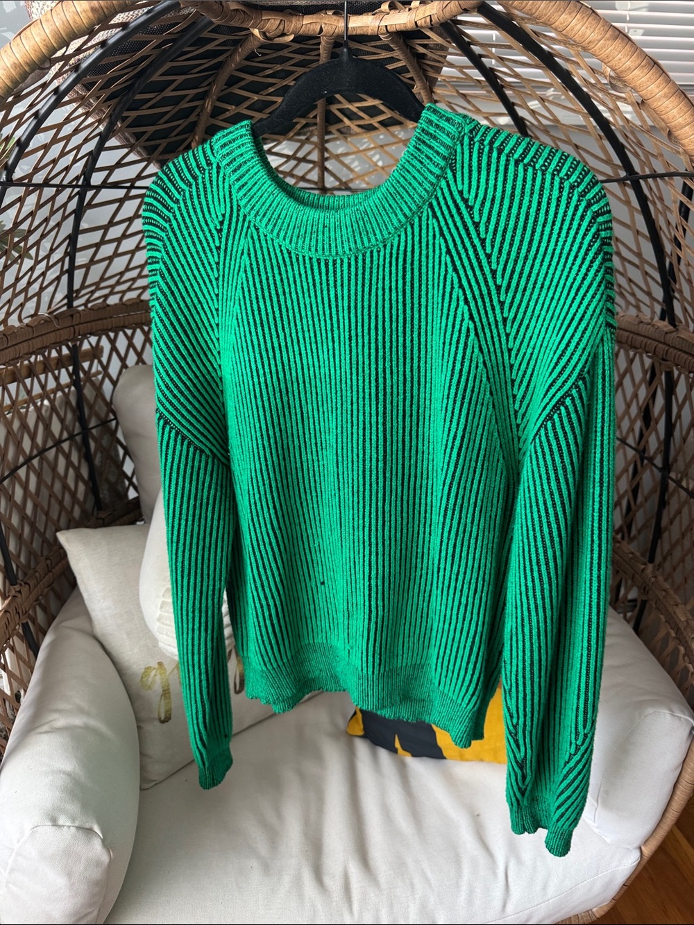 No Boundaries Green and Black Striped Crewneck Sweater